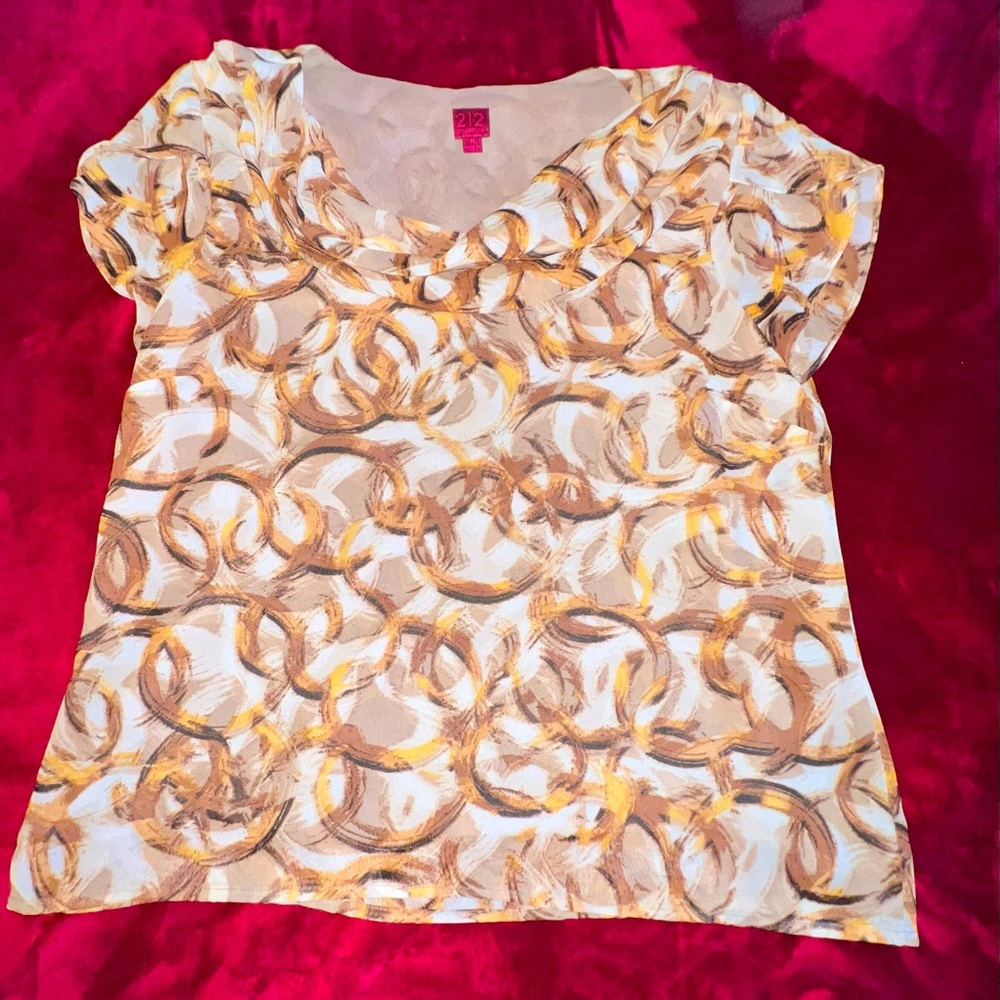 212 Collection Blouse top Cowl Neck Circle Chain Print-Medium